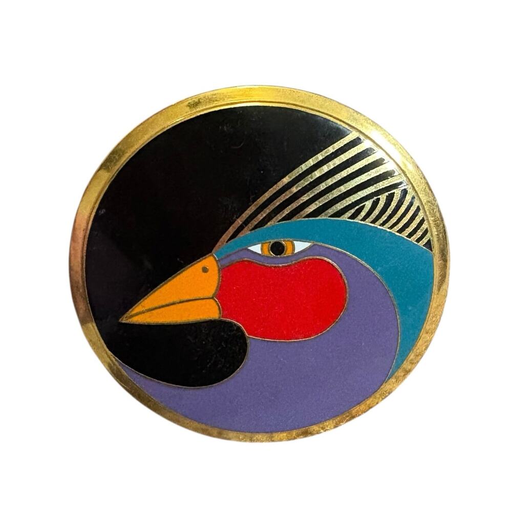 Vintage Laurel Burch Harlequin Bird Enamel Necklace Pendant